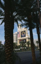 USA, Nevada, Las Vegas, Bellagio hotel sign advertising  the O water based entertainment show.