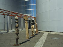 The Pearl. Entrance to the thermal heating storage and revolving retaurant complex  with wooden exhibition pieces lining the walkway.