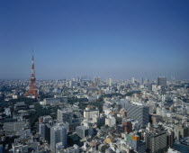 Aerial view of city skyscrapers and the Tokyo Tower