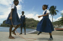 Schoolgirls with skipping rope