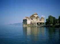 View over Lake Geneva towards the 13th century castle.