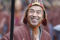 Toshogu Shrine  Toshogu grand procession  1 000 samurai procession  middle aged man in Edo era samurai costume.