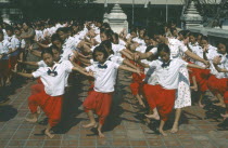 Lines of young pupils under instruction at School of Dance.
