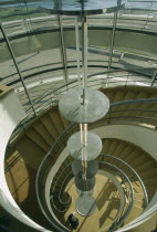 De La Warr Pavilion. Interior view looking down the helix like spiral staircase and Bauhaus globe lamps Built by the Earl Of De La Warr in 1935 Designed by Erich Mendelsohn and Serge Chermayeff Recen...