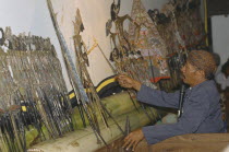 Shadow puppeteer near Borobudur.
