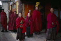 Yellow Hat Buddhist monks at monastery near Xining.