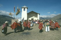 Nino Corrine.  Fiesta de la Cruz.  Countrywide festival held on May 3rd.  Musicians and dancers outside hilltop church.