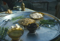 Local food served in small village hear Ebla on the road between Aleppo and Hama. Halab