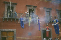 Exploding papier-mache Judas figures in the Plaza Principal at Easter.