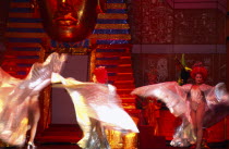 Simons Cabaret with perfomers on stage at a Transvestite show with an Egyptian inspired set design