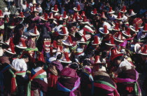 View over mass of Tibetan dancers at a Tibetan Festival