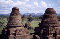 Crumbling brick Pagoda rooftops