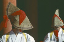 Dancers in costume for autumn sake harvest festival.