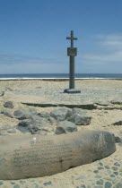 Site of the first Portugese landing on the Namibian Coast in 1485 with engraved stone and Cross monument