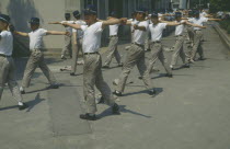 Group exercise by Toyota workers.