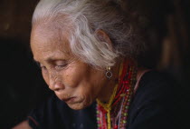 Close up of an elderly Karen refugee woman