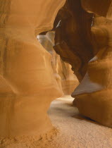 Carved shapes formed from rushing water after storms showing colourful golden red rocks Colorful