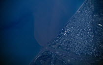 Russia, Black Sea, Aerial view over polluted waters.