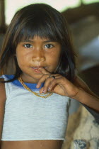 Portrait of Satere Maue Indian girl living beside the Rio Arua  an affluent of the Rio Maues.Brasil Brazil