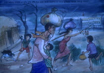 Cyclone poster depicting cartoon figures evacuating  Disasters