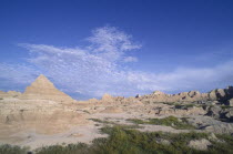 Barren landscape with pyramid rock formations