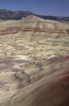 John Day Fossil Beds. View over multicoloured striped hills