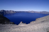 View over water filled crater formed after the erruption of Mount Mazama