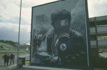 Nationalist mural depicting a boy wearing a Gas Mask on the Bogside.Londonderry