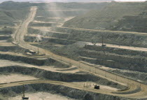 View over layerd landscape of the open cast Uranium Mine