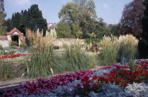 Southover Grange Gardens. Colourful flower bedding displaysEuropean Great Britain Northern Europe UK United Kingdom British Isles Colorful