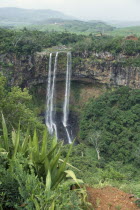 The Chamarel Falls dropping from a height of 83 metres.