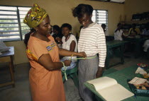 Liberian refugees in tailoring class in Buduburam camp.