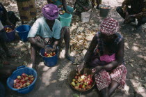 Women seperating the cashew nut from the fruit