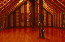 Interior of Maori meeting house where treaty of Waitangi was signed in 1840