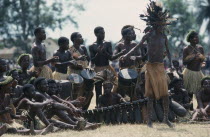 Bapende tribal musicians playing at Gungu Festival. Pende  Zaire