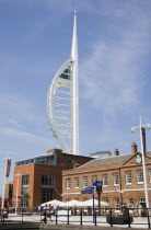 The Spinnaker Tower the tallest public viewing platforn in the UK at 170 metres on Gunwharf Quay with the old Customs House in the foreground