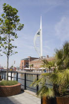 The Spinnaker Tower the tallest public viewing platforn in the UK at 170 metres on Gunwharf Quay with the old Customs House in the foreground