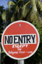 No Entry roadsign with exception fallowing religious processions in Port Elizabeth