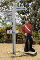 Signpost and cutout of British soldier at Gun Hill signal station