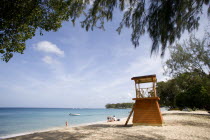 Holetown beach with lifeguards hut