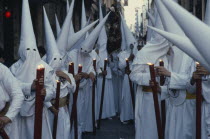 Penitents in Holy Week procession Andalusia Semana Santa