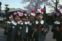 Asakusa.  Nursery school children dressed for Hana Matsuri flower festival for Buddhas birthday.