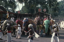 Perahera Buddhist festival procession.  Elephants and musicians.