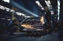 Workers in Hyundai car plant. Automobile