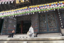 Chogyesa Temple named after the Chogye Buddhist sect.  Exterior and interior roof hung with paper lanterns to celebrate Buddhas birthday. Jogyesa