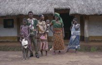 Portrait of family group.  Man with two wives and three children.Zaire Congo  polygamy