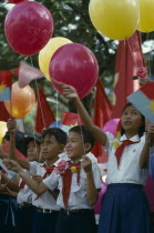 Children at celebration communist rally during September 3 parade.Saigon