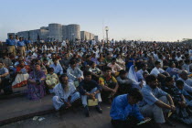 Crowds of Christian worshippers at Easter sunrise service at parliament building.