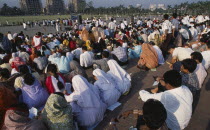 Crowds of Christian worshippers at Easter sunrise service at parliament building.