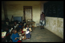 St Catherines School.  Classroom with pupils and teacher pointing to blackboard.